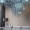 Long Blue hand blown glass chandelier