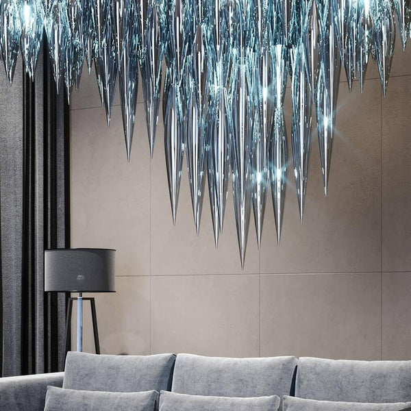 Long Blue hand blown glass chandelier