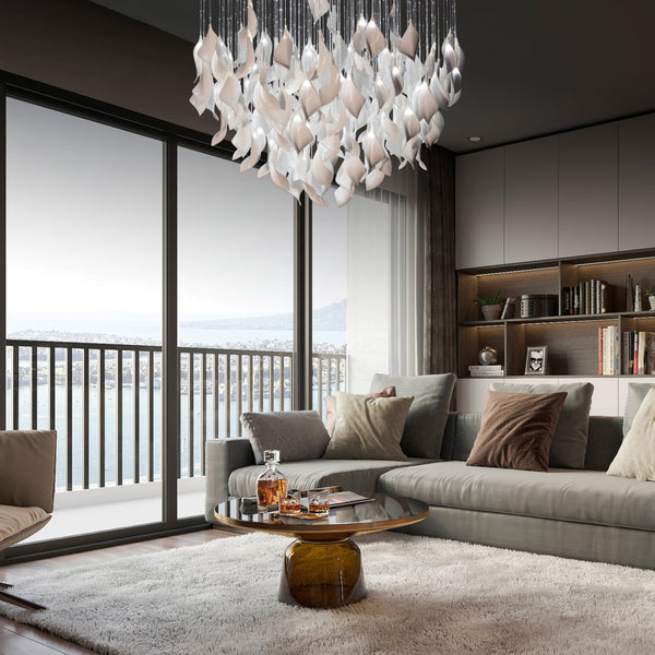 Flat espira glazed ceramic leaves chandelier