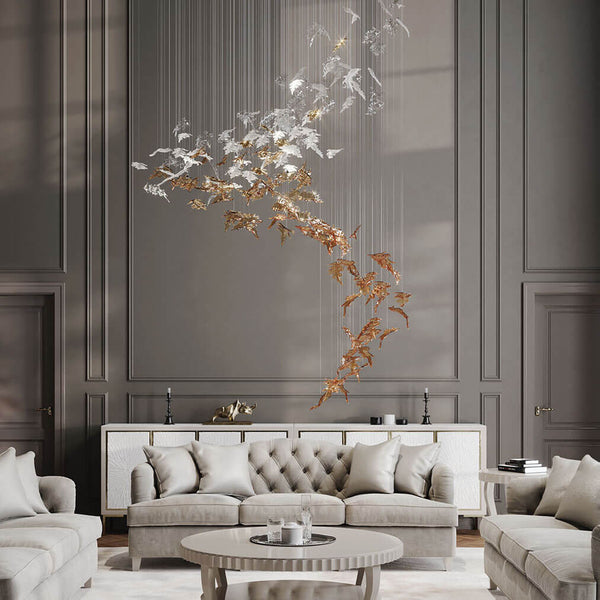 hand blown glass chandelier for high ceiling area