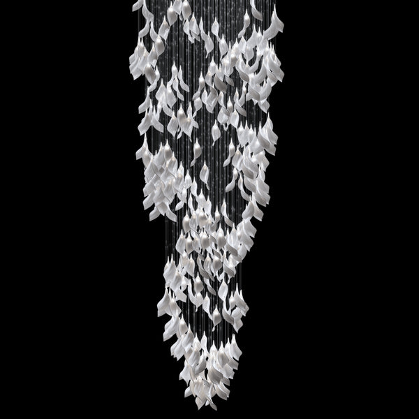 Grand spinning glazed ceramic leaves chandelier