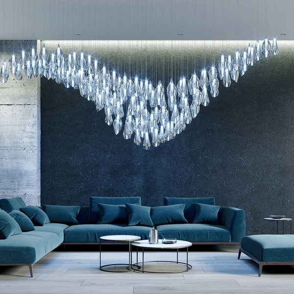 Blue hand blown glass chandelier for luxury living room