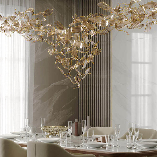 hand blown glass chandelier leaves for dinning table