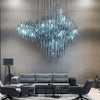 Long Blue hand blown glass chandelier