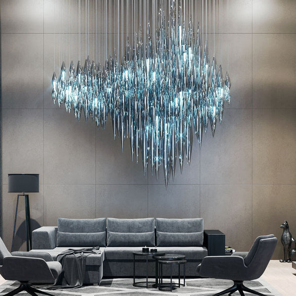 Long Blue hand blown glass chandelier