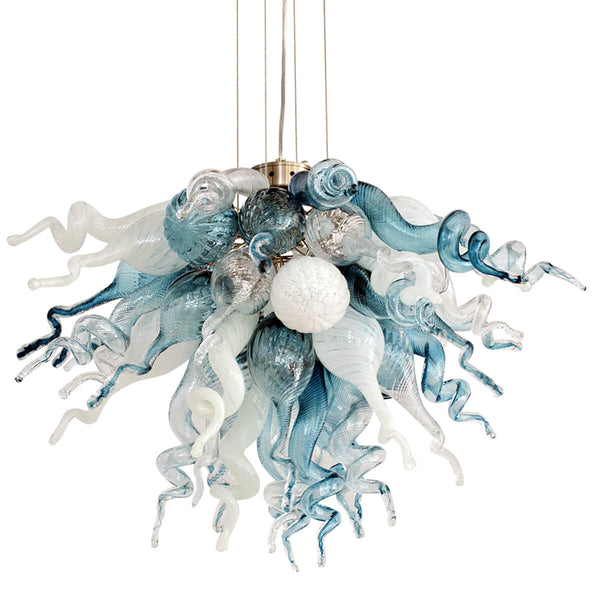navy blue mixed chihuly glass chandelier