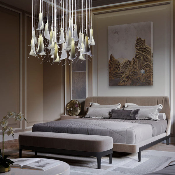 Flora white glazed ceramic petal chandelier