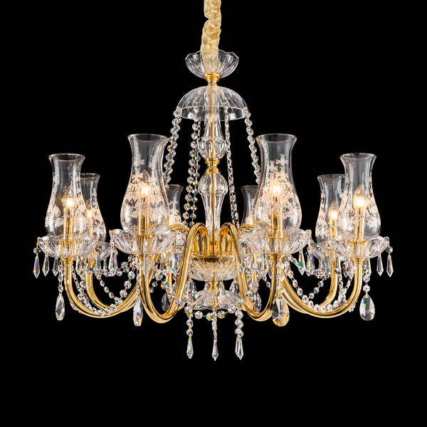 8 lights brass glass chandelier