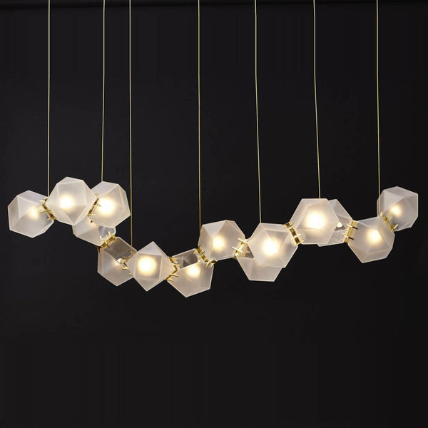 Geometric glass long chandelier